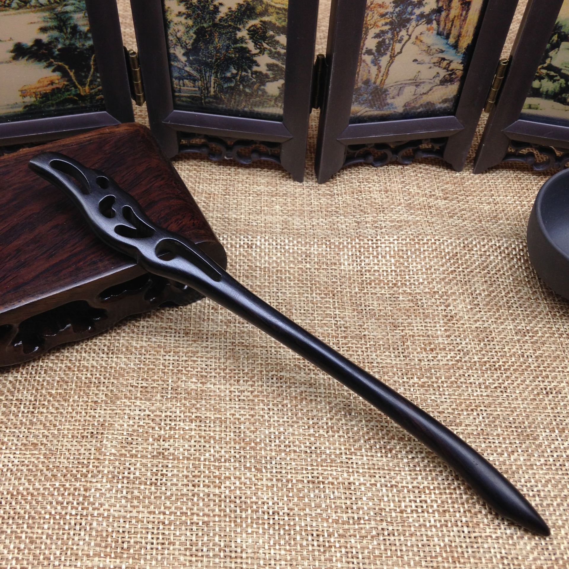 high quality retro Chinese hairpin ebony green sandalwood