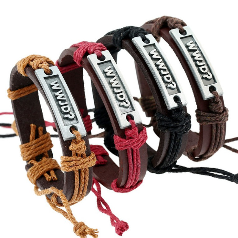 WWJD? Cowhide Ethnic Bracelet European and American Popular English Alphabet Genuine Leather Bracelet Ethnic Vintage Small Jewelry WWJD? Cowhide Ethnic Bracelet European and American Popular English Alphabet Genuine Leather Bracelet Ethnic Vintage Small Jewelry