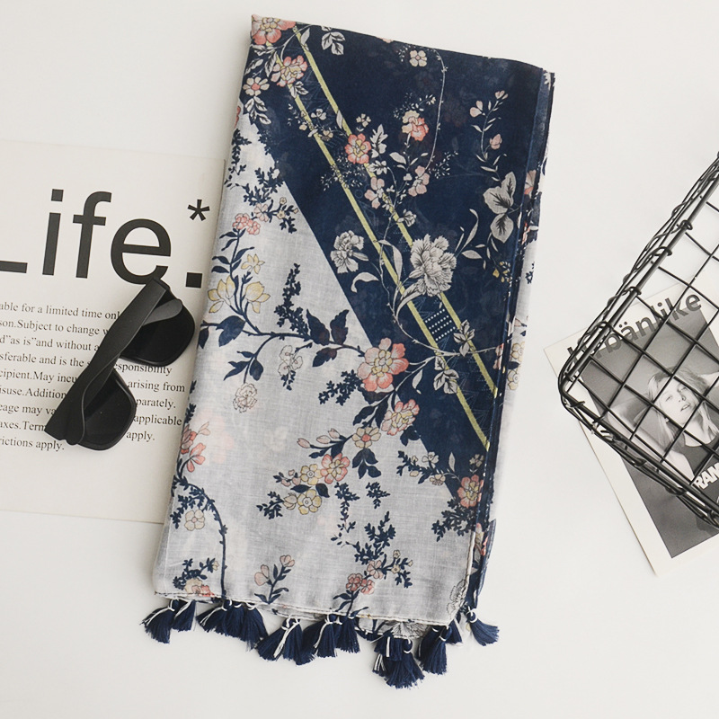 2018 japonés Mori chica estilo impreso algodón y lino bufanda de gran tamaño pastoral estilo artístico bufanda decorativa viajes protector solar chal