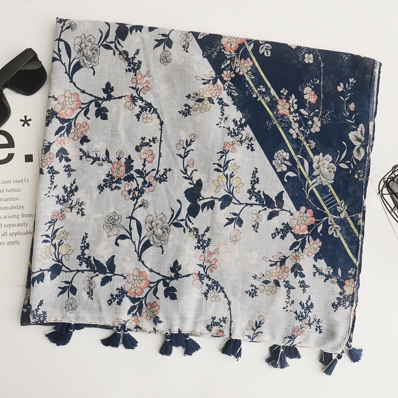 2018 japonés Mori chica estilo impreso algodón y lino bufanda de gran tamaño pastoral estilo artístico bufanda decorativa viajes protector solar chal