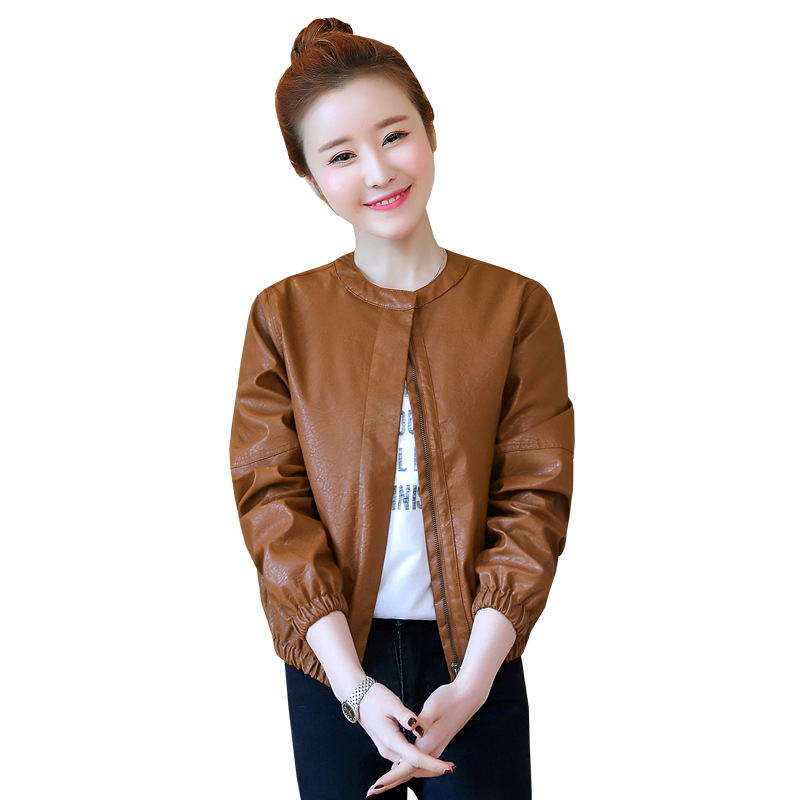 Полиуретановая короткая осенняя куртка, свободный крой, 2018, в корейском стиле, по фигуре