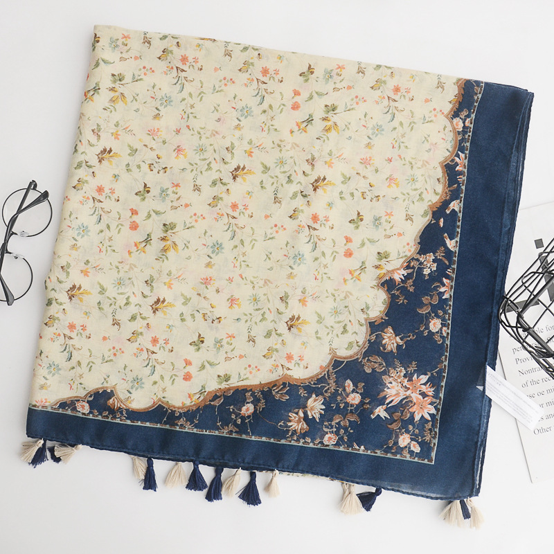 Nuevo japonés Mori chica floral fresco algodón y lino bufanda Super artístico todo partido decorativo bufanda viaje playa toalla para mujeres