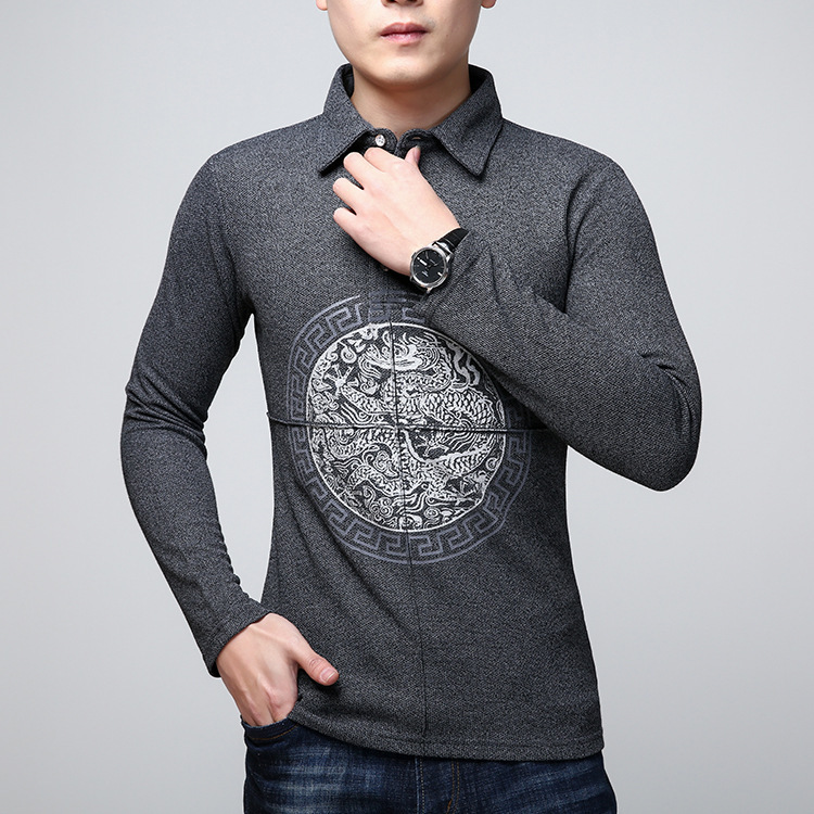 Men's Long-Sleeve Turn-Down Collar T-Shirt 2026 Spring and Autumn Trendy Printed Korean Style Solid Color Men's Cultural Shirt Custom Advertising Shirt Men's Long-Sleeve Turn-Down Collar T-Shirt 2026 Spring and Autumn Trendy Printed Korean Style Solid Color Men's Cultural Shirt Custom Advertising Shirt