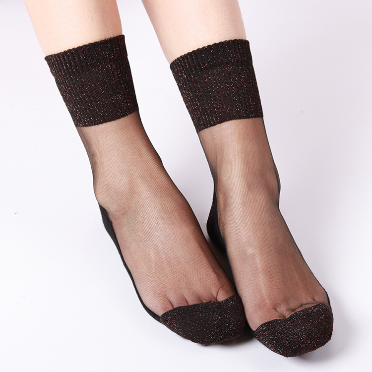 Embalaje independiente Medias de cristal Medias de la pantorrilla Primavera y otoño Nuevos calcetines de cebolla plateados para mujer Calcetines de seda con fondo de algodón Calcetines de mujer transparentes al por mayor