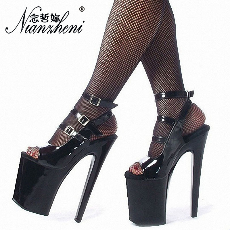 2025 Hentian New Nightclub 20cm High Heels Fish Mouth Large Size Plaid Waterproof Platform Roman Sandals Sexy Women