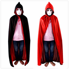 Halloween costumes for adults and children cloak cosplay Grim Reaper hooded black and red double-sided cloak vampire cloak