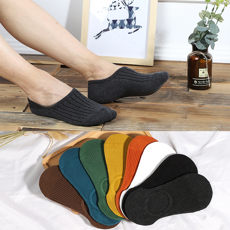 New Men's imitation double needle thin stripe men's invisible socks boat Socks silicone non-slip non-slip heel men's socks wholesale