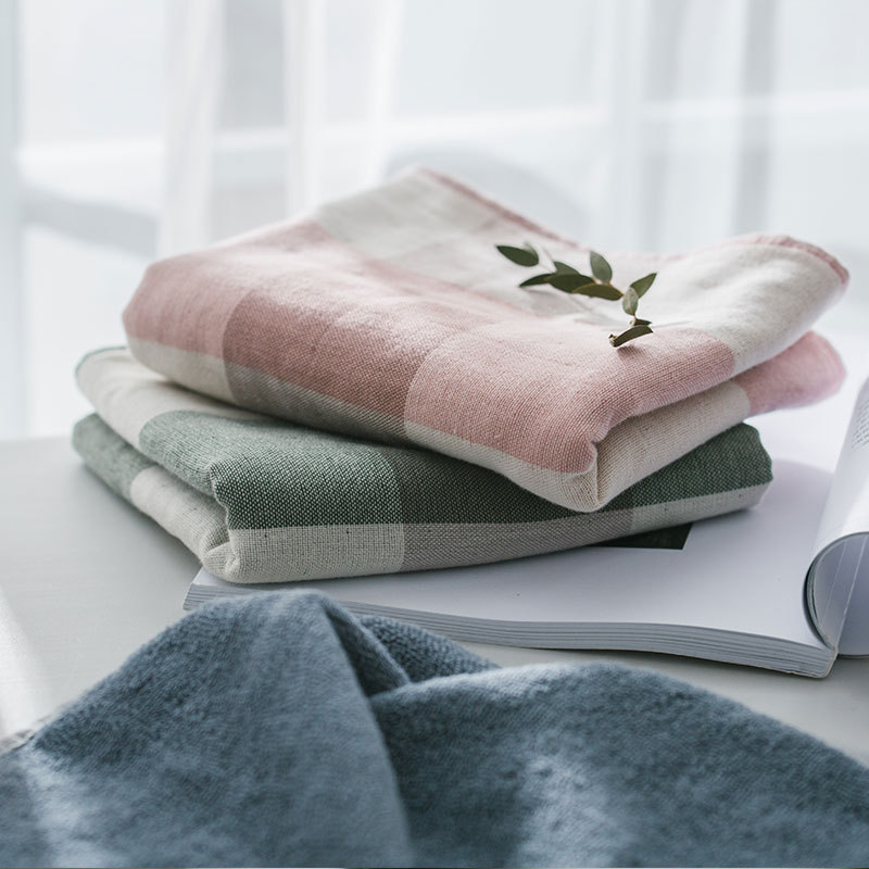 Double-Layer Gauze Towel Source Manufacturer Wholesale Nostalgic Plaid Gauze Absorbent Towel Supermarket Advertising Gift Face Towel