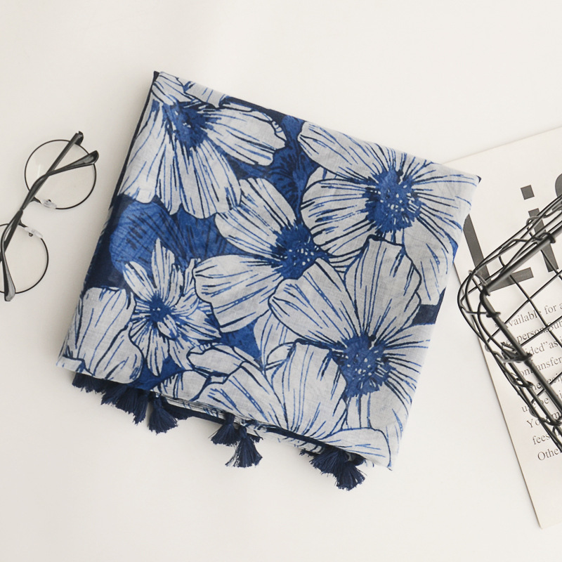 Nuevo estilo europeo y americano exportación impresión algodón y lino bufanda estilo bohemio bufanda decorativa protector solar chal bufanda