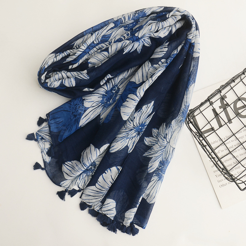 Nuevo estilo europeo y americano exportación impresión algodón y lino bufanda estilo bohemio bufanda decorativa protector solar chal bufanda