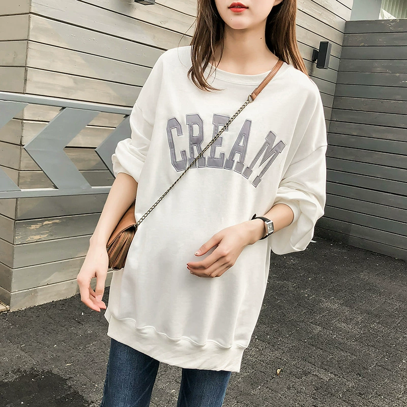 [Распродажа] Весенне-осенняя новая одежда для беременных Свободная Одежда для беременных Топ с длинным рукавом Модный Топ для мам с круглым вырезом средней длины