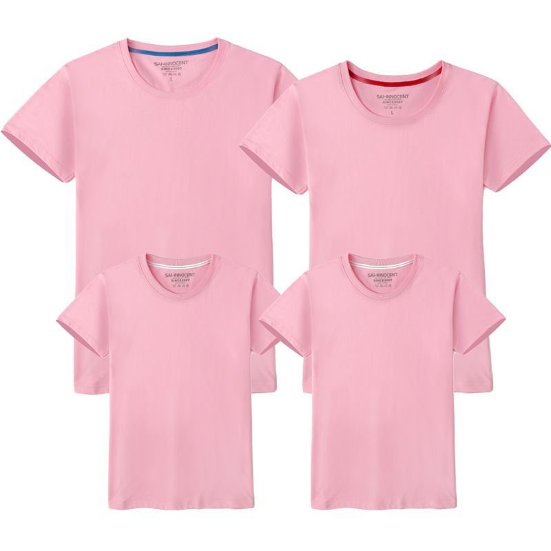 En stock venta al por mayor estilo coreano verano nueva pareja padre-hijo ropa niños Camiseta de manga corta color sólido blanco en blanco generación grupo ropa