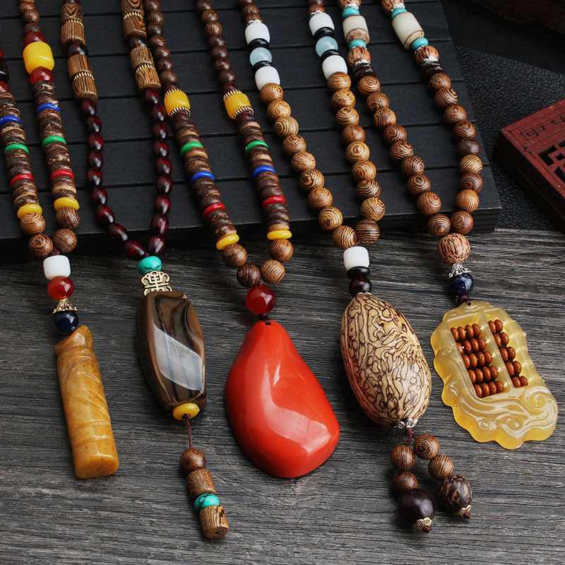 Men's and Women's Ethnic Style Necklaces, Retro Wooden Beads Sweater Chains, Long Bodhi Pendants, Versatile Clothing Pendants, Accessories Wholesale Men's and Women's Ethnic Style Necklaces, Retro Wooden Beads Sweater Chains, Long Bodhi Pendants, Versatile Clothing Pendants, Accessories Wholesale