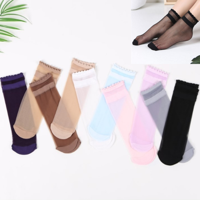 Loose Mouth Stockings Thin Summer Women's Socks Invisible Transparent Anti-Snagging Anti-Slip Ultra-Thin Mid-Calf Socks Wear-Resistant Crystal Socks