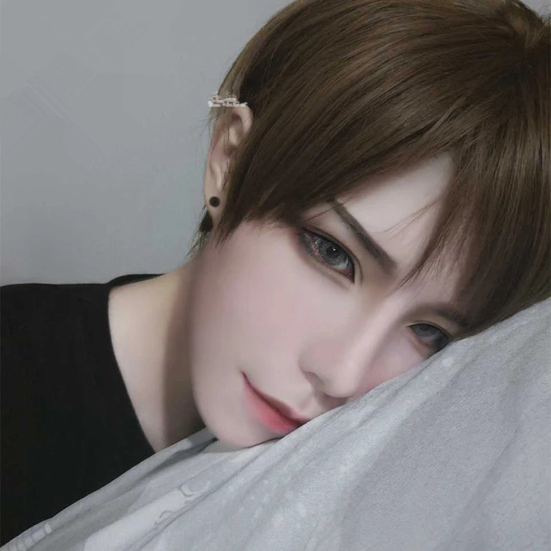 Wig Men's Handsome Short Straight Hair Student Head Male Hair Irregular Short Hair Set Anime cosplay White Fake Hair