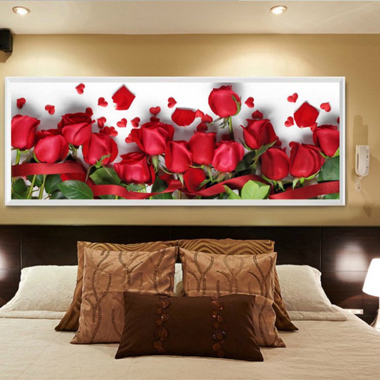 5D钻石画满钻客厅红玫瑰装饰画卧室浪漫砖石画婚庆挂画新款AL1102