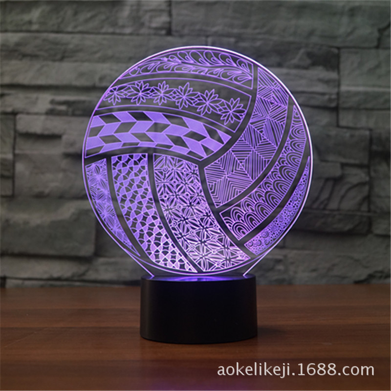 2024外贸新款排球卧室3D灯 七彩触控LED渐变视觉礼品氛围台灯4185