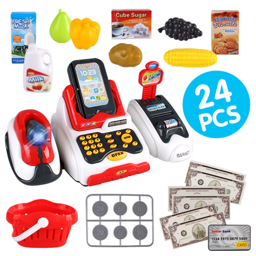 Cross-border toy play house, simulated cash register, supermarket shopping card machine, QR code scanner for children