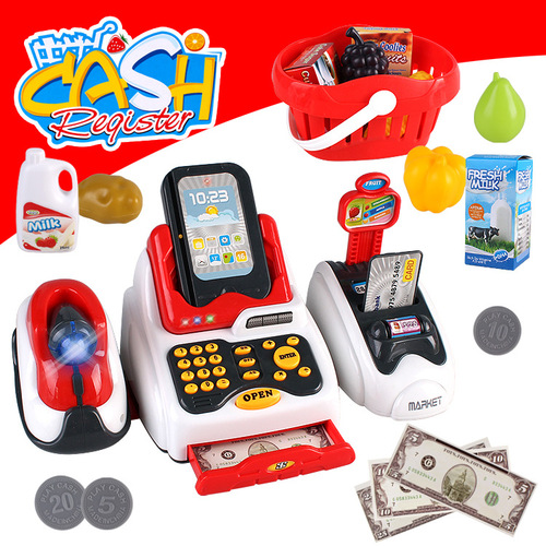Cross-border toy play house, simulated cash register, supermarket shopping card machine, QR code scanner for children