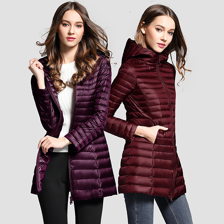 Cross-Border Autumn and Winter New Lightweight down Jacket Women's Mid-Length Large Size Hooded Slim Plus Size Versatile Liner Jacket