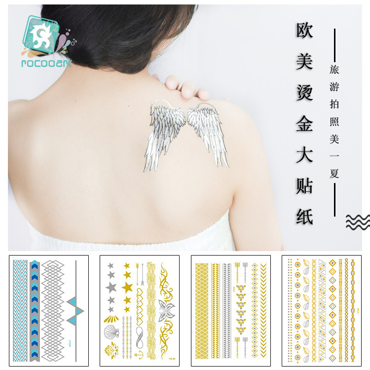 Cross-border source waterproof sweat bronzing tattoo stickers European and American tribal totem hot metal personalized hair tattoo stickers
