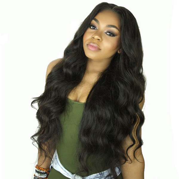 curly black wavy wig with hair parting