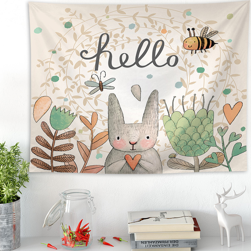 Nordic Cartoon Rabbit Hanging Cloth Wall Decoration Blanket Tapestry Bedroom Background Cloth Tablecloth Partition Hanging Curtain Hanging Cloth Wholesale