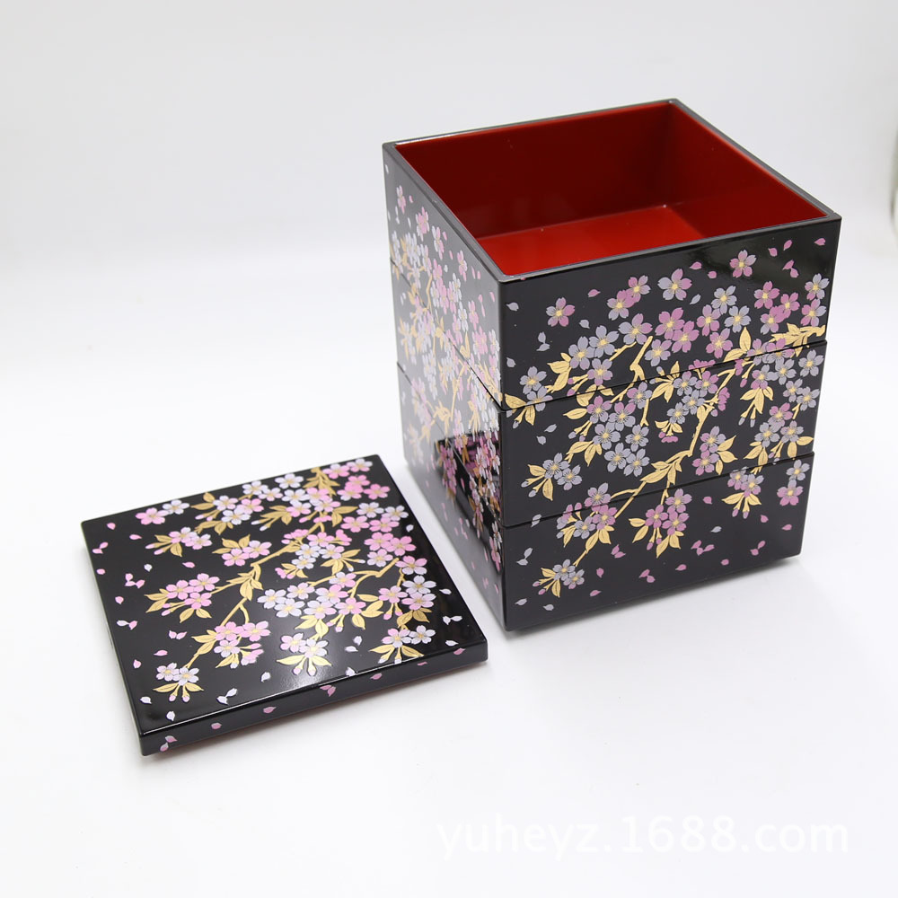 出售印花盒 日式三层小点心盒年饭盒寿司盒 精美日式多层餐盒批发