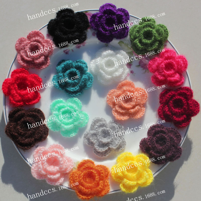 毛线花 18色 海马毛手钩花 服装辅料配件装饰品发夹配件毛线花
