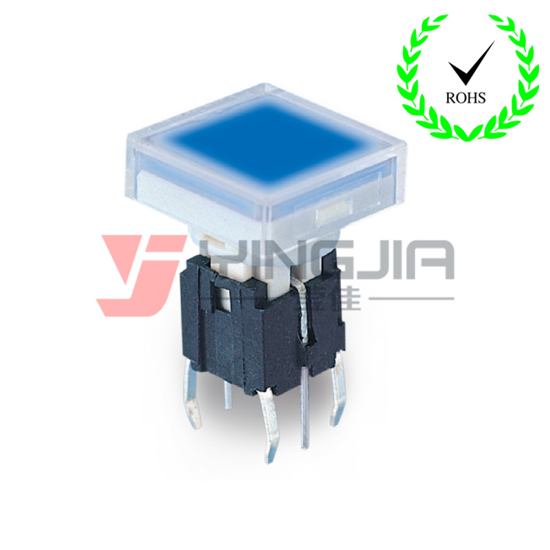 带灯蓝色方形柄10mm*10mm 带灯轻触开关 带灯按键开关 透明方盖