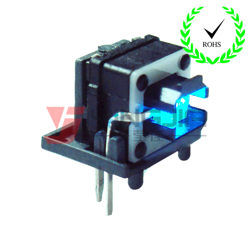 带LED侧按轻带灯轻触开关带定位柱蓝光7.5*9.0侧按直脚25灯批发