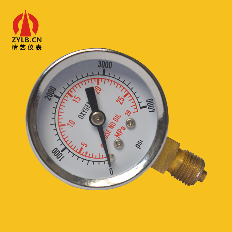 普通氧气压力表径向立装特气压力表氧压表YO-40/28MPa M10*1厂家