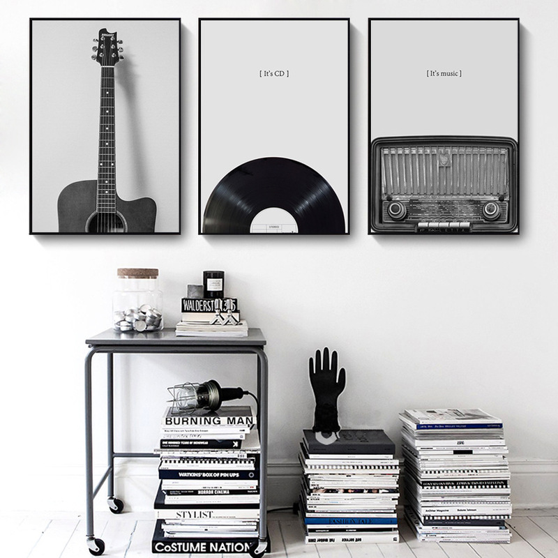 Nordic Simple Living Room Decorative Painting Black and White Guitar Radio Classic Nostalgic Style Homestay Dining Room Bedroom Hanging Painting Nordic Simple Living Room Decorative Painting Black and White Guitar Radio Classic Nostalgic Style Homestay Dining Room Bedroom Hanging Painting
