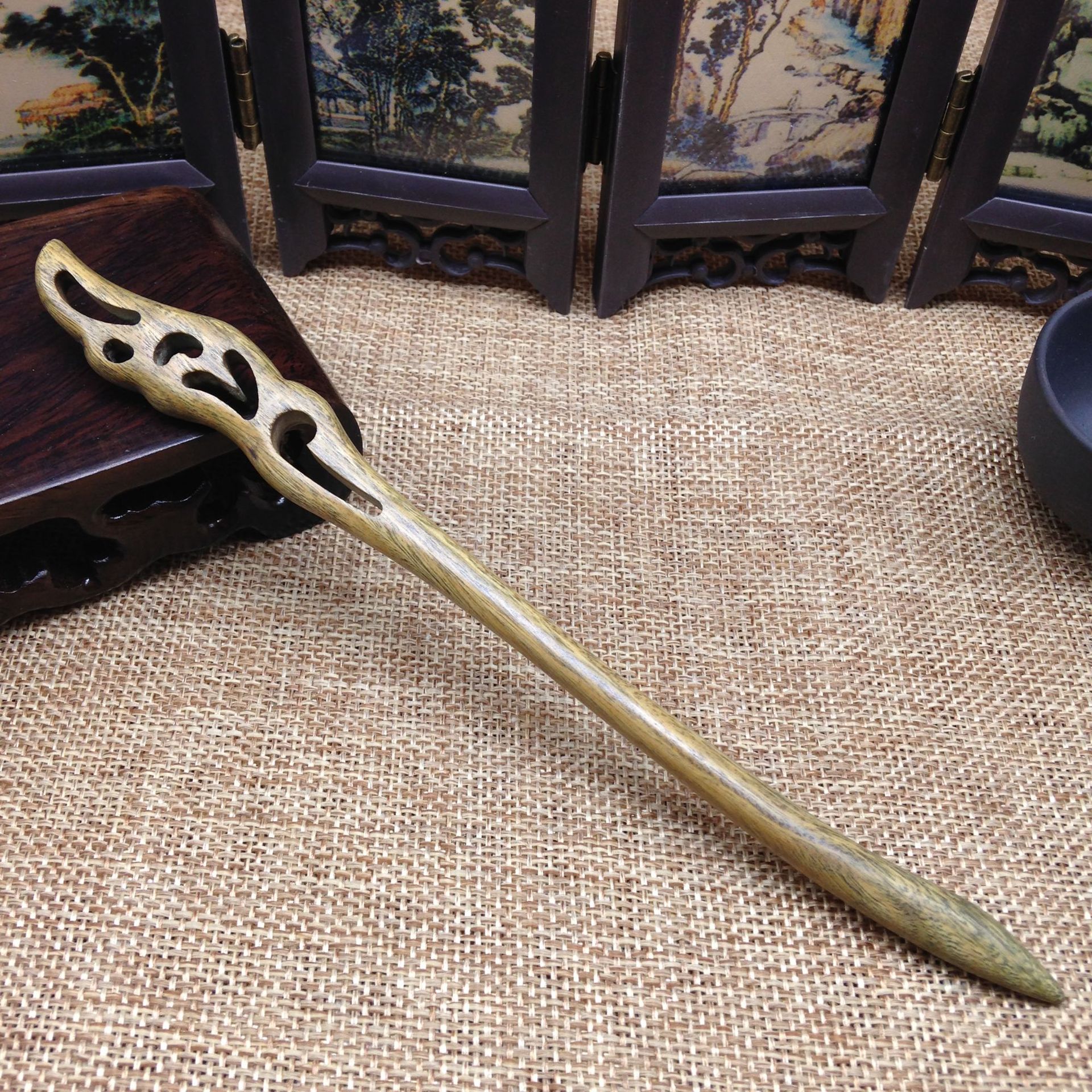 high quality retro Chinese hairpin ebony green sandalwood