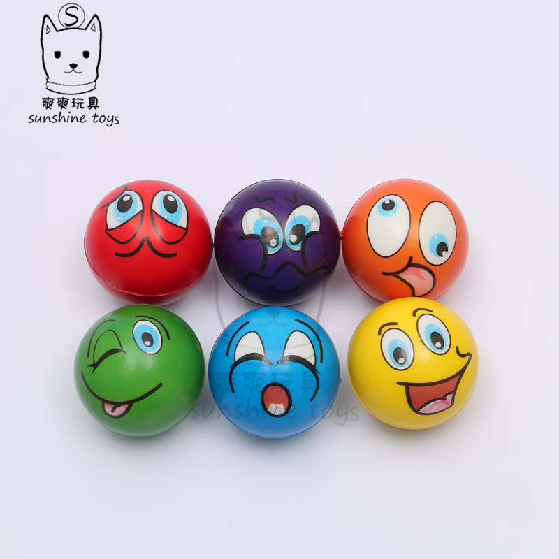 6.3cm Six-Color Expression Emoji Smiley Face Pu Ball Vent Sponge Expression Foam Pressure Kidsren's Pet Toy Ball