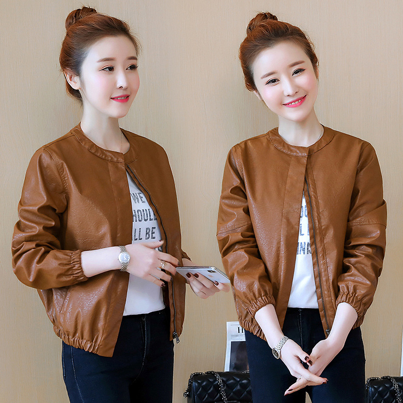 Полиуретановая короткая осенняя куртка, свободный крой, 2018, в корейском стиле, по фигуре