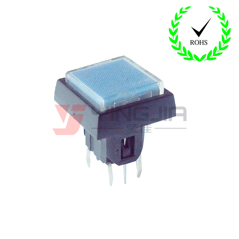 黑底白盖透明蓝色LED按键6脚带灯轻触开关10mm*10mm有灯按钮