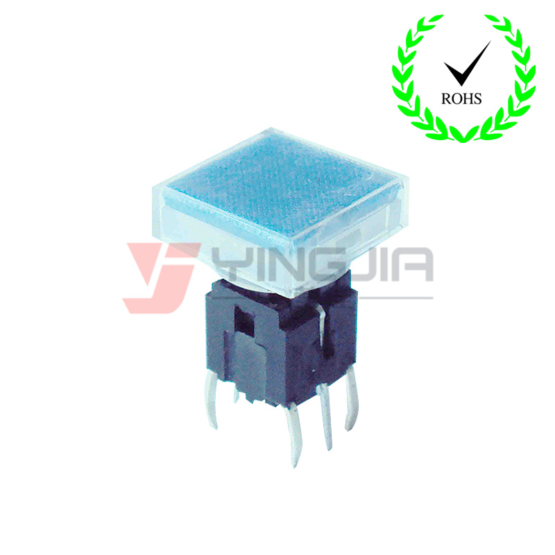 黑底白盖透明蓝色按键直插轻触6脚带灯开关10*10带LED带灯开关