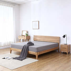 全实木组合床北欧 1.5米1.8米白橡木实木床卧室婚床厂家供应