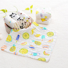 Manufacturer wholesale 30*30 pure cotton towel 6 layers of gauze breastfeeding saliva towel cartoon printed kindergarten square towel