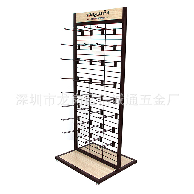 加工生产双面商超专用展示架落地式钢木双面网片挂钩促销货架