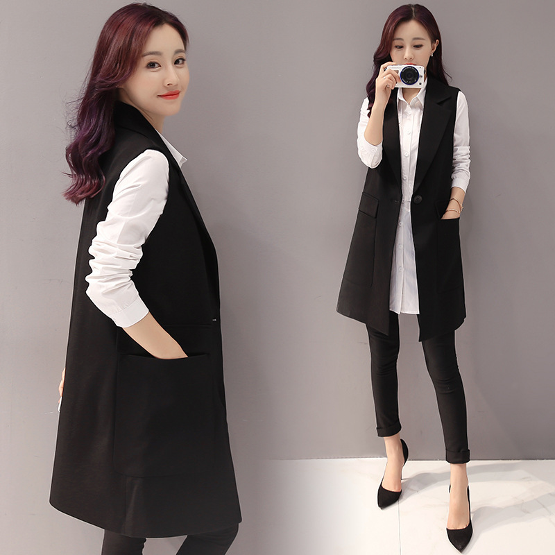 Suit Vest Women's Mid-Length Spring 2025 Spring New Vest Vest Women's Korean Style Slim Sleeveless Jacket