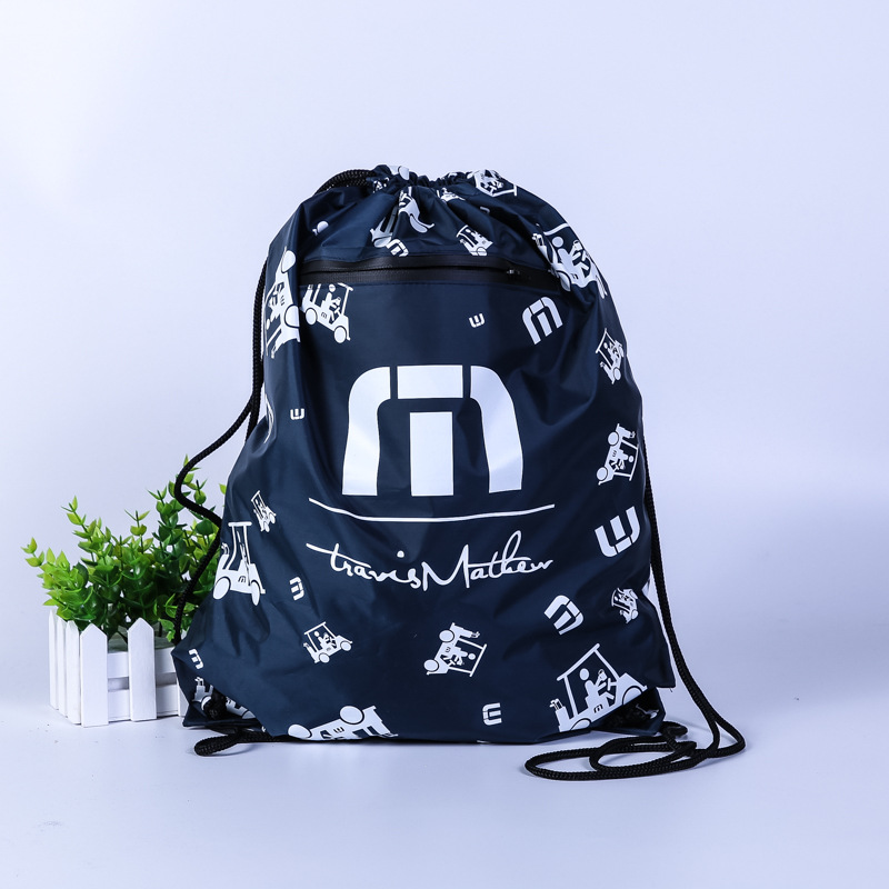 210T涤纶拉链袋 	涤纶束口袋 抽绳双肩背袋 	束口收纳袋背带