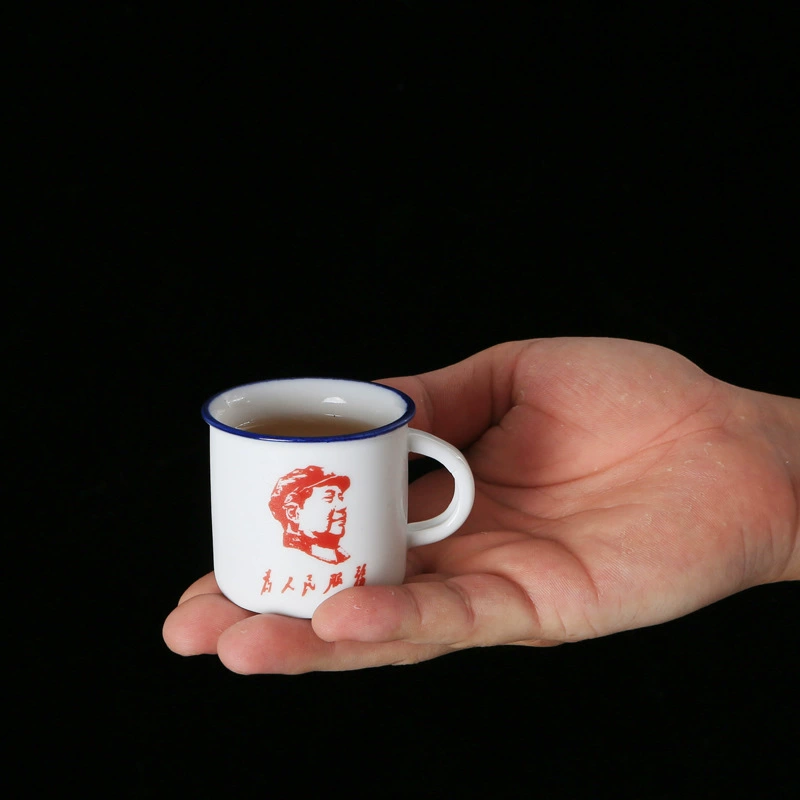 Ceramic tea cup, creative small wineglass, nostalgic retro print, 75 ml, handmade finish