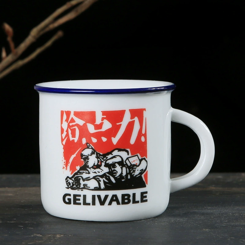 Ceramic tea cup, creative small wineglass, nostalgic retro print, 75 ml, handmade finish