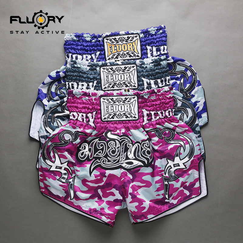 FLUORY fight shorts men and women Muay Thai Sanda shorts boxing training multicolor camouflage shorts manufacturer