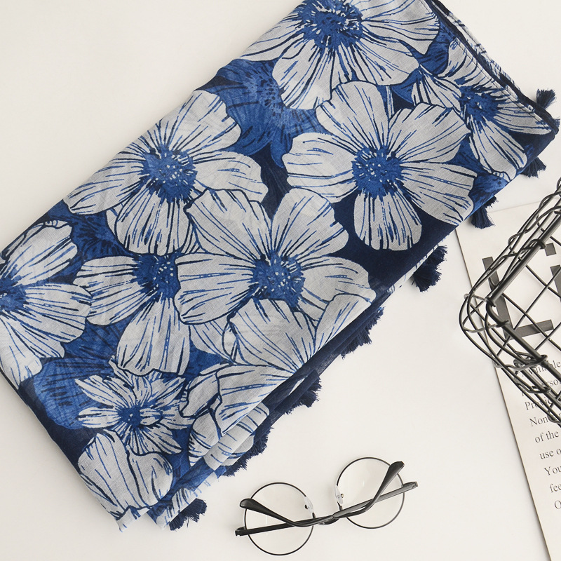 Nuevo estilo europeo y americano exportación impresión algodón y lino bufanda estilo bohemio bufanda decorativa protector solar chal bufanda