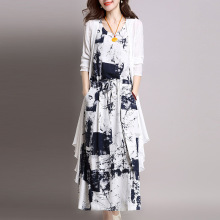 棉麻连衣裙2025年夏季新款女装气质轻熟时尚套装裙夏天显瘦长裙潮