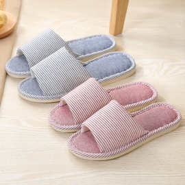 跨境新款春夏秋冬四季亚麻拖鞋男女情侣室内地板家居棉麻拖鞋厚底