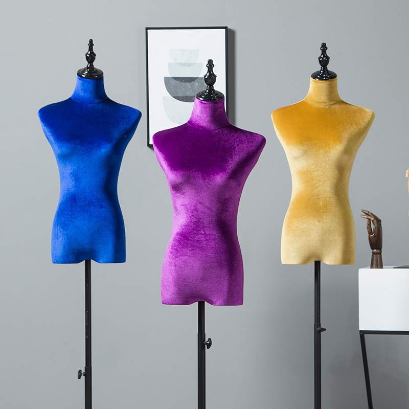 Modelo de busto accesorios femeninos de terciopelo dorado de color modelo de ventana de exhibición modelo de ropa de boda base de hierro image 3